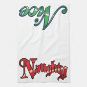 レトロのいけなクリスマスまたは素敵な赤い緑の文字 キッチンタオル (縦)