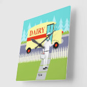 レトロのいなか町の牛乳配達人のアクリルの柱時計 スクエア壁時計 (傾斜)