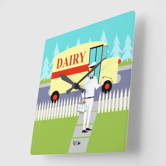 レトロのいなか町の牛乳配達人のアクリルの柱時計 スクエア壁時計 (傾斜)