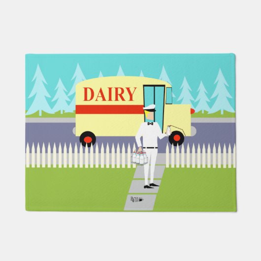 レトロのいなか町の牛乳配達人のドア・マット ドアマット (正面)