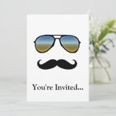 レトロのおもしろい口ひげのサングラス 招待状 (スタンド正面)