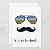 レトロのおもしろい口ひげのサングラス 招待状 (正面/裏面)
