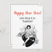 レトロのお正月に鳴る女性 招待状 (正面/裏面)