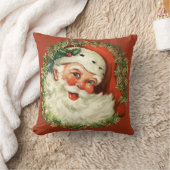 レトロのかわいいぽっちゃりしたサンタのリースの休日のクリスマス クッション (ブランケット)