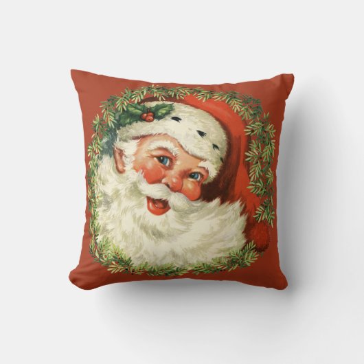 レトロのかわいいぽっちゃりしたサンタのリースの休日のクリスマス クッション (正面)