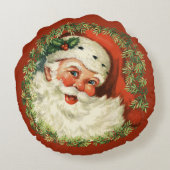 レトロのかわいいぽっちゃりしたサンタのリースの休日のクリスマス ラウンドクッション (裏面)