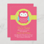 レトロのかわいいフクロウのピンク及びターコイズのガーリーな誕生日 招待状 (正面/裏面)