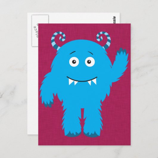 レトロのかわいく青いモンスター ポストカード (正面/裏面)