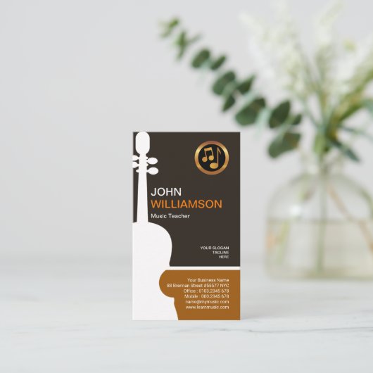 レトロのきれいで明白でシンプルなバイオリンの音楽の先生 名刺 (スタンド正面)