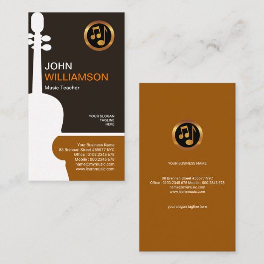 レトロのきれいで明白でシンプルなバイオリンの音楽の先生 名刺 (正面/裏面)