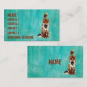 レトロのこはく色のキツネ及びフクロウの名刺 名刺 (正面/裏面)