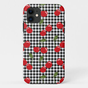 レトロのさくらんぼのギンガム iPhone 11 ケース