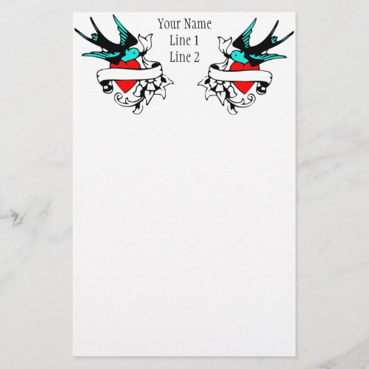 レトロのすずめの入れ墨のつなぎ 便箋 (正面)