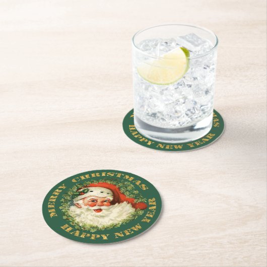 レトロのすてきで古いサンタおよびリース ラウンドペーパーコースター (インサイチュ)