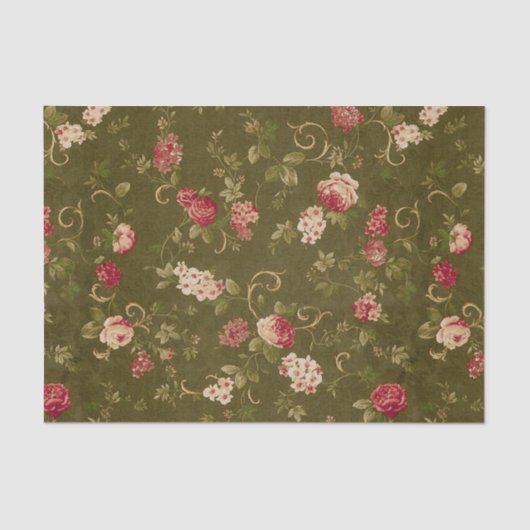 レトロのばら色及びオリーブ色パターン 薄葉紙 (正面)