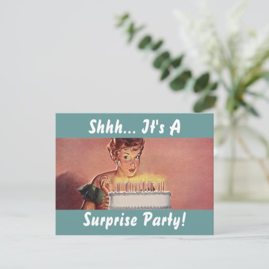 レトロのびっくりパーティGalのお誕生日ケーキの招待状 招待状 (スタンド正面)