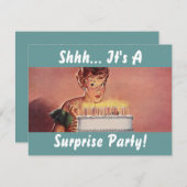 レトロのびっくりパーティGalのお誕生日ケーキの招待状 招待状 (正面/裏面)