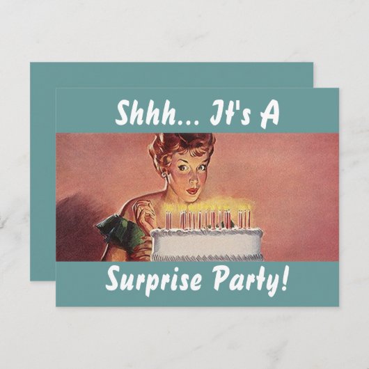 レトロのびっくりパーティGalのお誕生日ケーキの招待状 招待状 (正面/裏面)