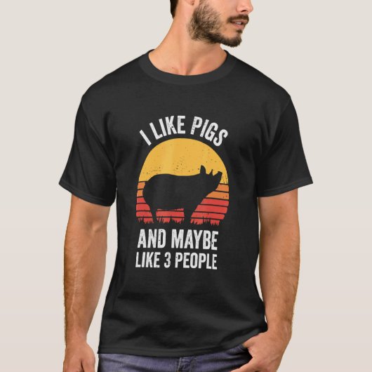 レトロのような豚と多分3人の農場農家 Tシャツ (正面)
