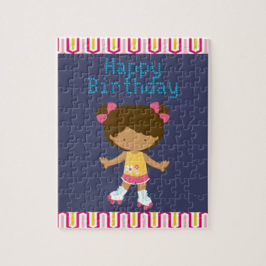 レトロのアフリカ系アメリカ人のローラースケートで滑るの誕生日 ジグソーパズル (縦)