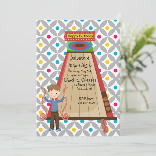 レトロのアーケードのSkeeのボールボーイの誕生日の招待状 招待状 (スタンド正面)