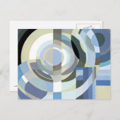 レトロのアールデコジャズヴィンテージの青い円パターン インビテーションポストカード (正面/裏面)