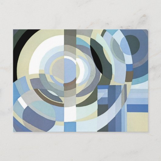 レトロのアールデコジャズヴィンテージの青い円パターン インビテーションポストカード (正面)