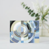 レトロのアールデコジャズヴィンテージの青い円パターン インビテーションポストカード (スタンド正面)