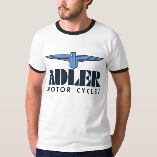 レトロのアール・デコのAdlerのオートバイのロゴのワシの翼 Tシャツ (正面)