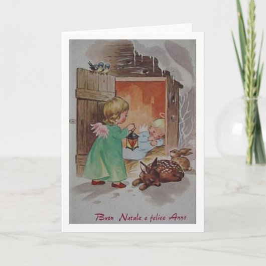 レトロのイタリアンなクリスマスおよび年賀状 シーズンカード (正面)