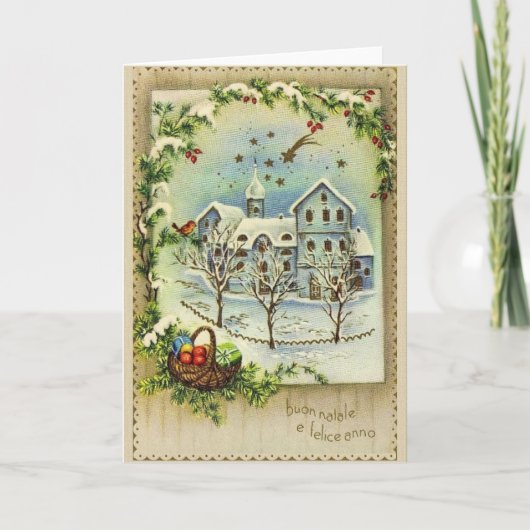 レトロのイタリアンなクリスマスおよび年賀状 シーズンカード (正面)