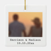 レトロのインスタント写真名日付クリスマス セラミックオーナメント (裏面)