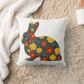 レトロのウサギと花 クッション (ブランケット)