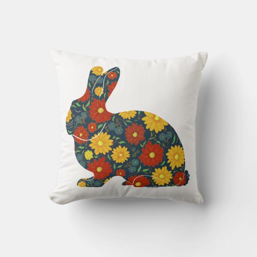 レトロのウサギと花 クッション (正面)
