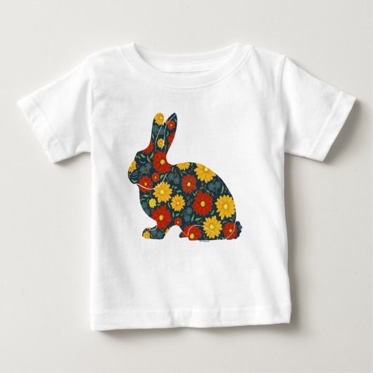 レトロのウサギと花 ベビーTシャツ (正面)