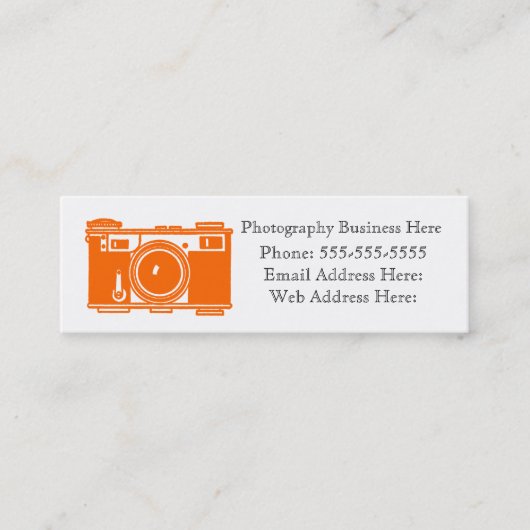 レトロのオレンジカラーフィルムのカメラの名刺 スキニー名刺 (正面)