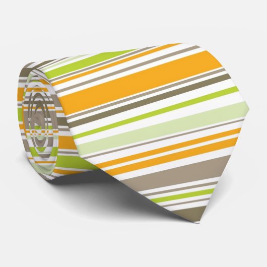 レトロのオレンジブラウンの緑のストライプのカスタムなタイ ネクタイ (ロール)