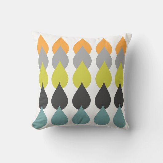 レトロのオレンジ淡黄緑の黄色い水 クッション (正面)