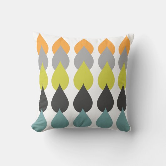 レトロのオレンジ淡黄緑の黄色い水 クッション (正面)