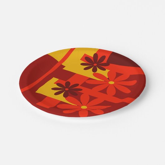 レトロのオレンジ70年代 ペーパープレート (アングル)