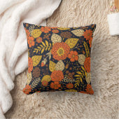 レトロのオレンジ、黄色、ブラウン、及び海軍花柄パターン クッション (ブランケット)