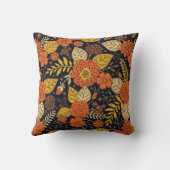 レトロのオレンジ、黄色、ブラウン、及び海軍花柄パターン クッション (裏面)