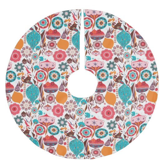 レトロのオーナメント ブラッシュドポリエステルツリースカート (正面)