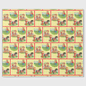 レトロのカウボーイの女性のカーボーイの子供の誕生日の黄色の点検 ラッピングペーパー (フラット)