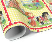 レトロのカウボーイの女性のカーボーイの子供の誕生日の黄色の点検 ラッピングペーパー (ロールコーナー)