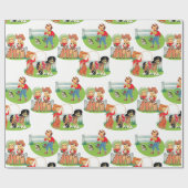 レトロのカウボーイの女性のカーボーイの子供の誕生日 ラッピングペーパー (フラット)