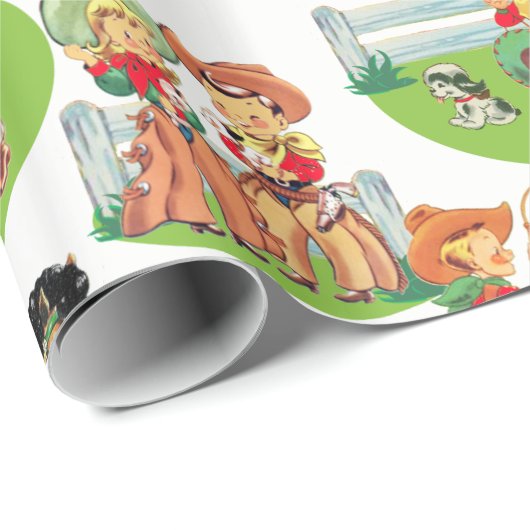 レトロのカウボーイの女性のカーボーイの子供の誕生日 ラッピングペーパー (ロールコーナー)