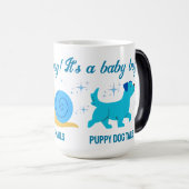 レトロのカエルとカタツムリ性別それが男の子であることを明らかにする モーフィングマグカップ (正面右)