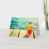 レトロのカクテルの日没のプールの誕生日 カード (正面)