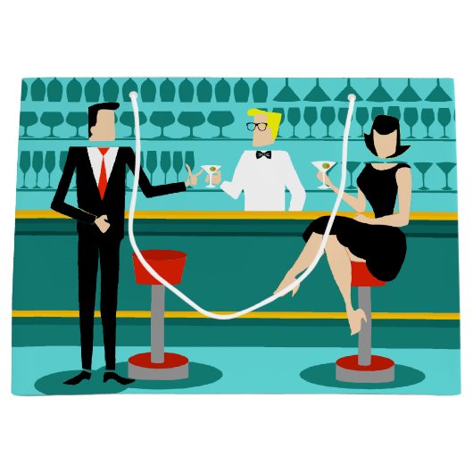 レトロのカクテルラウンジのギフトバッグ ラージペーパーバッグ (正面)